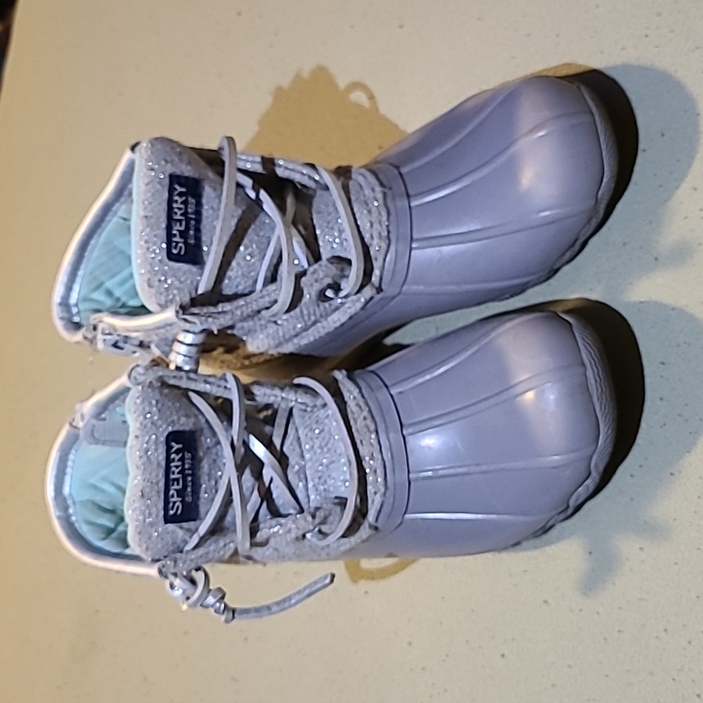 Girls grey sparkle Sperry boots size 10M